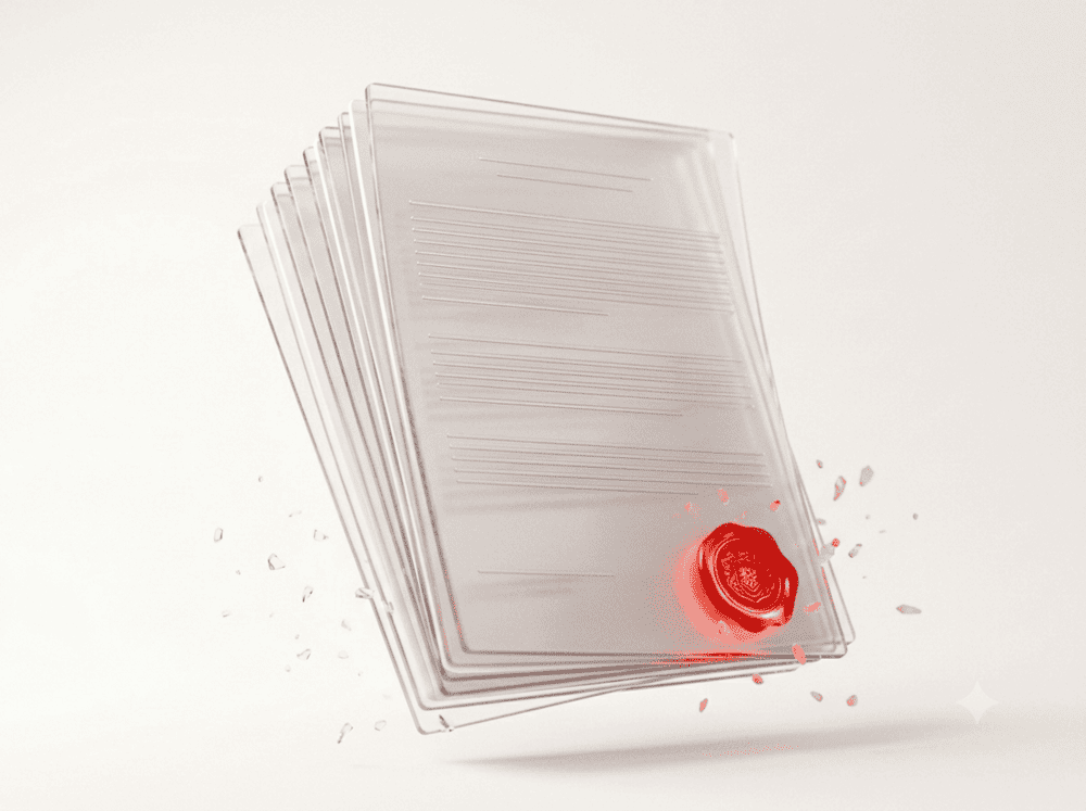 Stack of glass sheets with a red wax seal